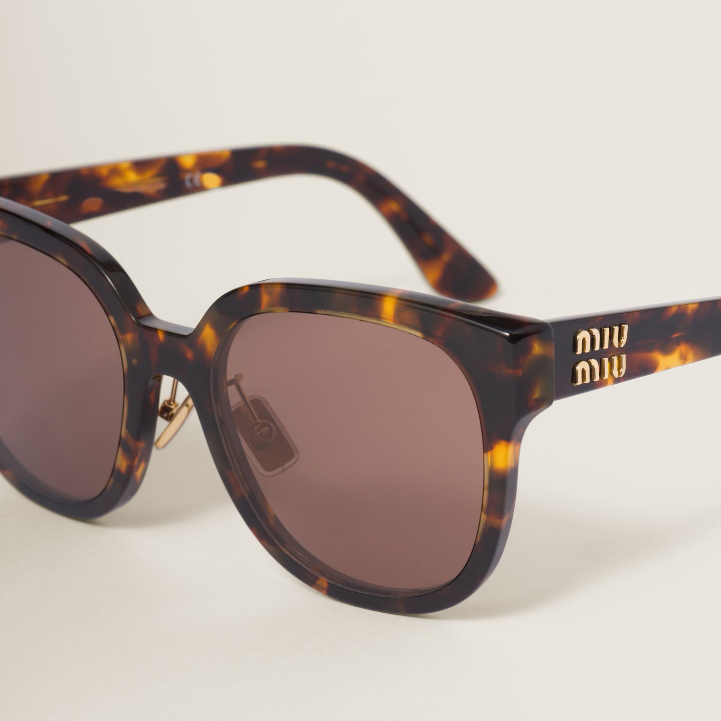 Miu Miu "01Z" Logo Sunglasses in Brown Tortoise