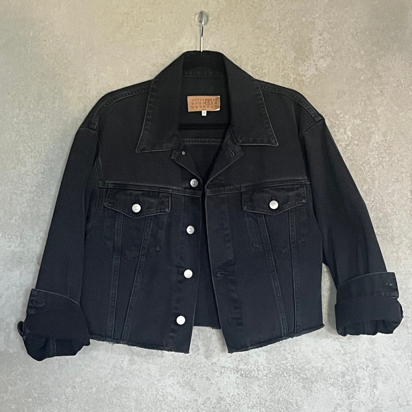 MM6 Maison Margiela Cropped Denim Jacket in Black, size 36