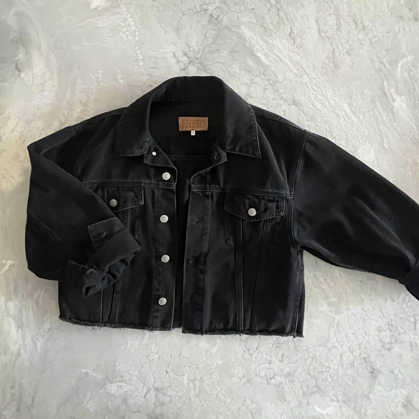 MM6 Maison Margiela Cropped Denim Jacket in Black, size 36