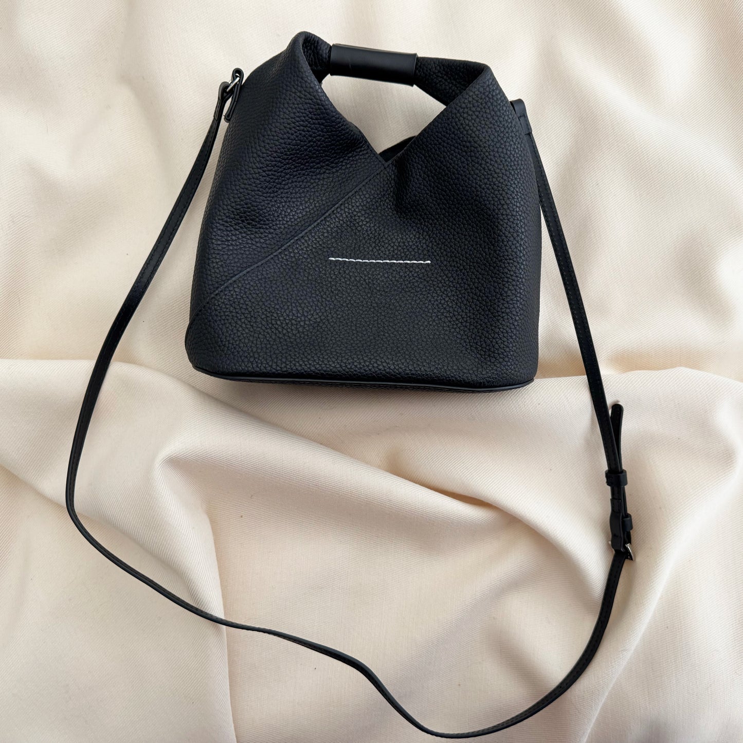 MM6 Margiela Small Triangle Bag in Black Grained Leather