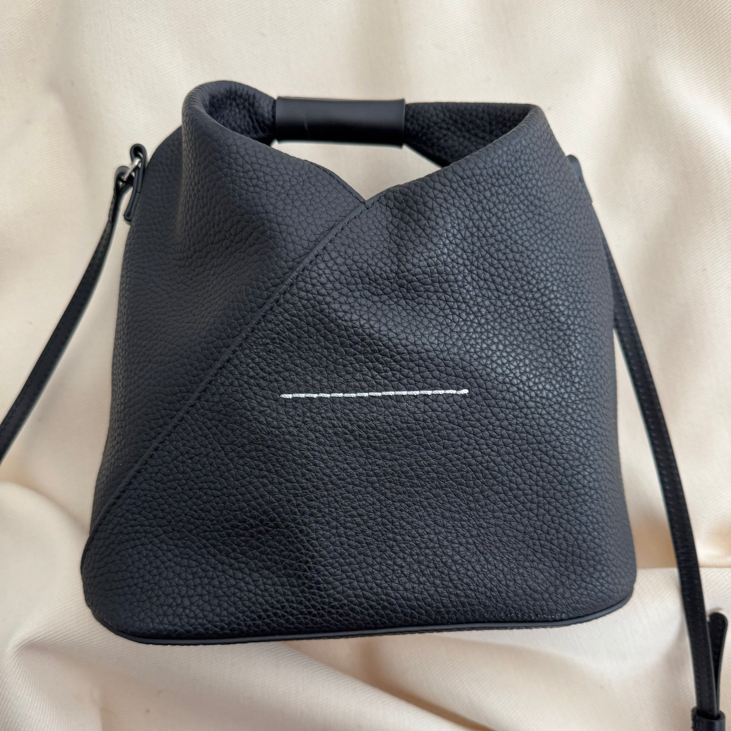 MM6 Margiela Small Triangle Bag in Black Grained Leather