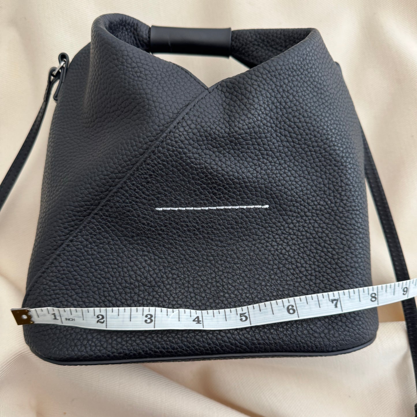 MM6 Margiela Small Triangle Bag in Black Grained Leather