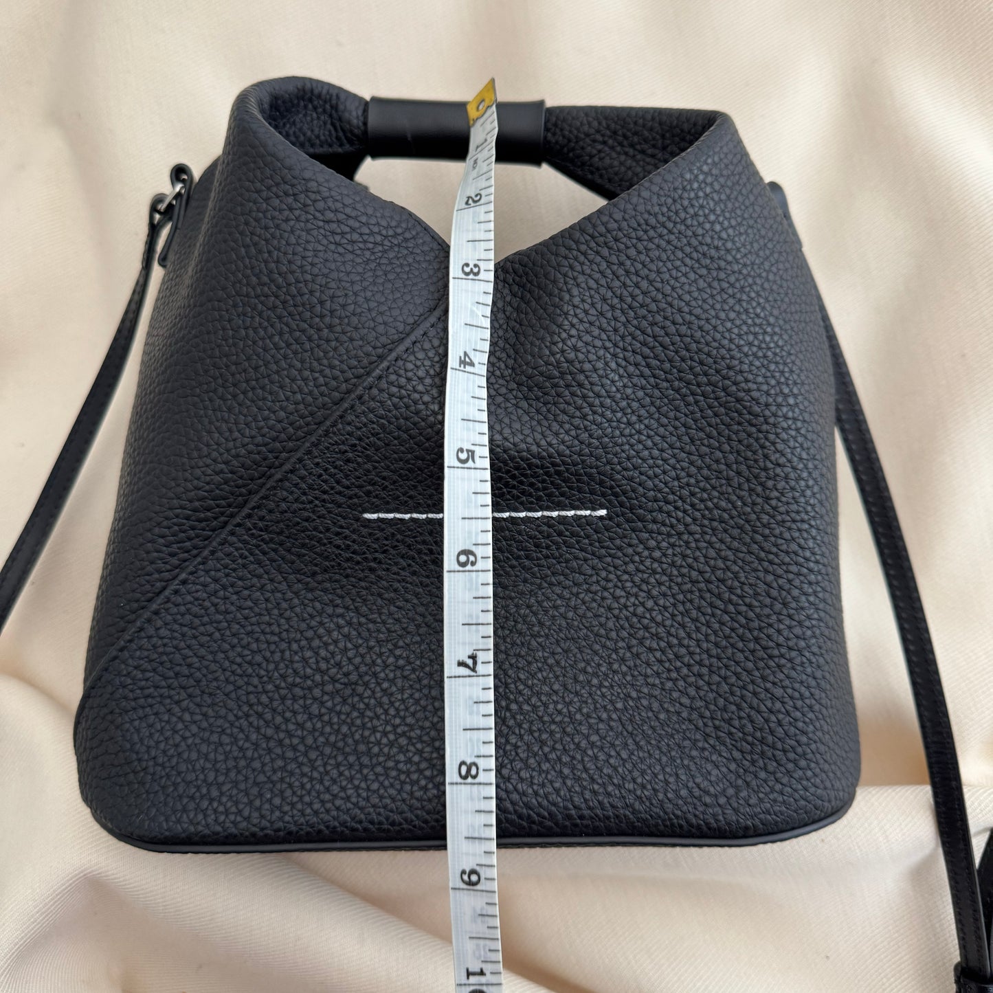 MM6 Margiela Small Triangle Bag in Black Grained Leather