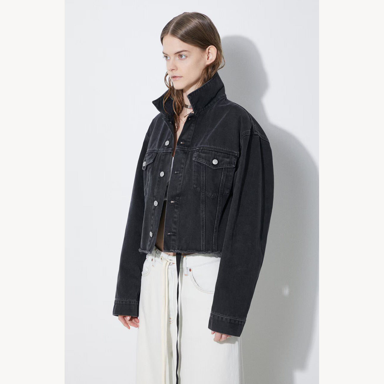 MM6 Maison Margiela Cropped Denim Jacket in Black, size 36