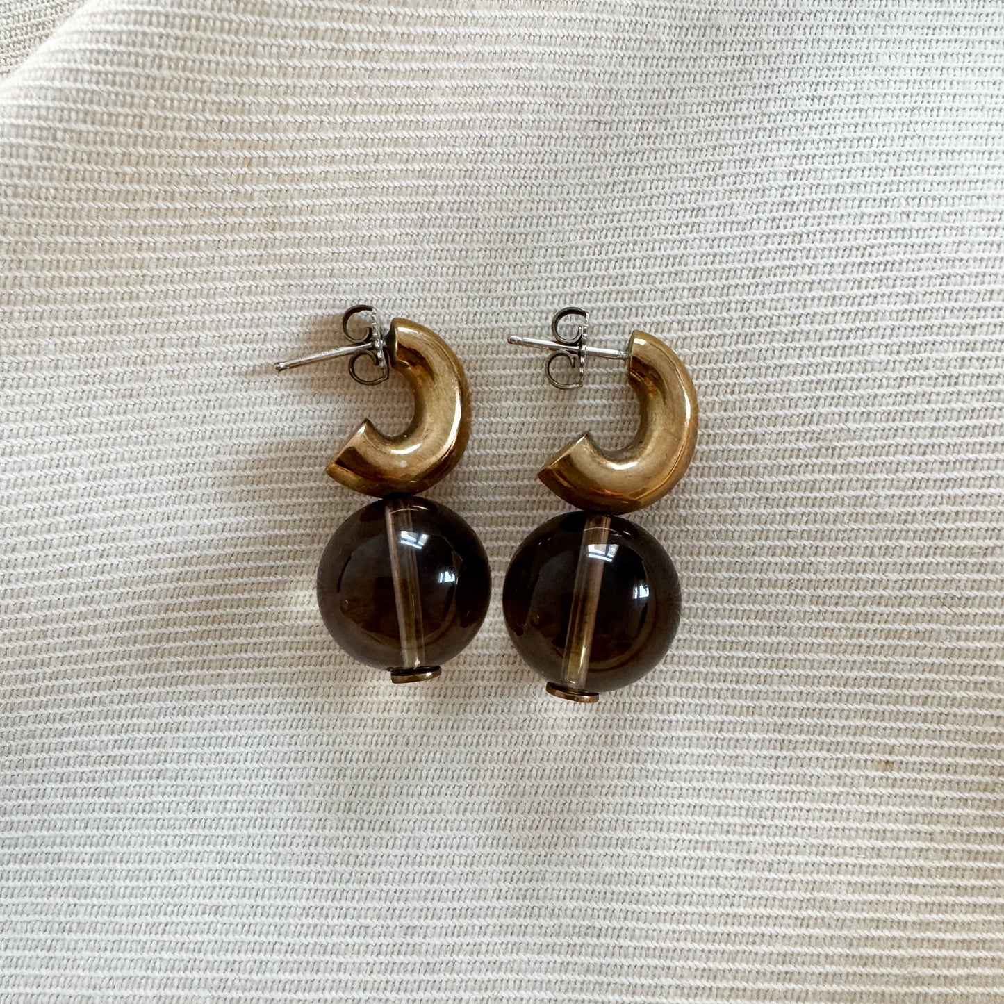 Modern Weaving C-Curve Earrings in Smoky Quartz
