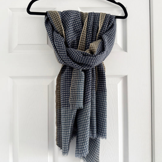 Moismont No. 065 Diamond Check Wool Gauze Scarf in Blue