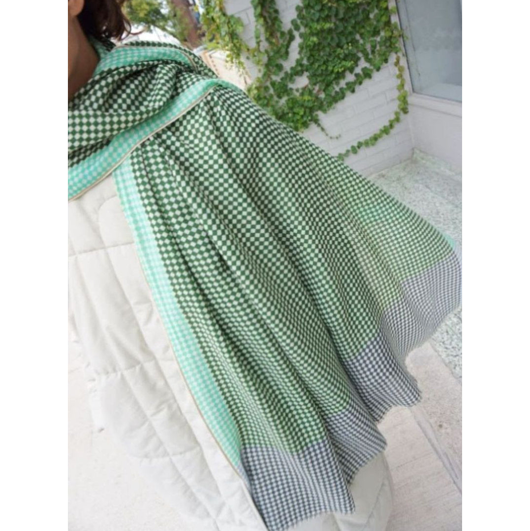 Moismont No. 065 Diamond Check Wool Gauze Scarf in Blue