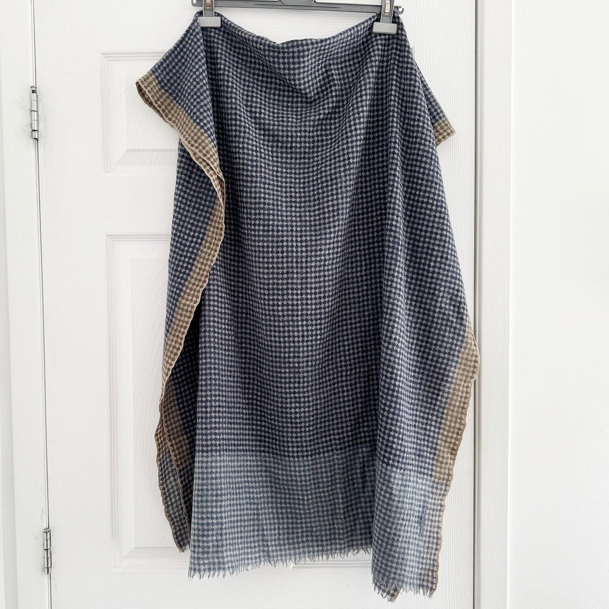 Moismont No. 065 Diamond Check Wool Gauze Scarf in Blue