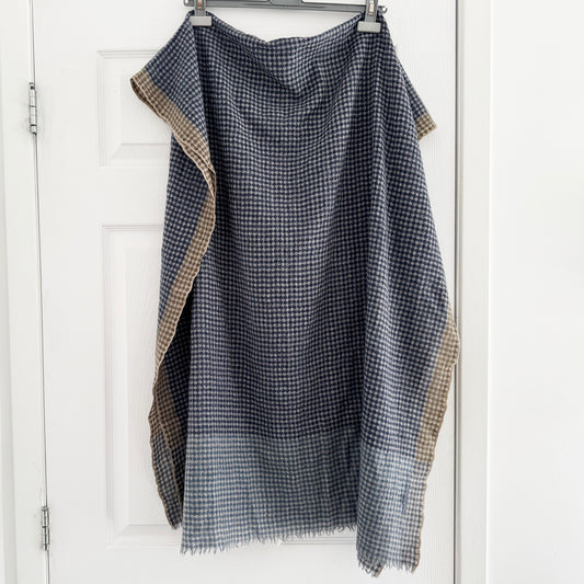 Moismont No. 065 Diamond Check Wool Gauze Scarf in Blue