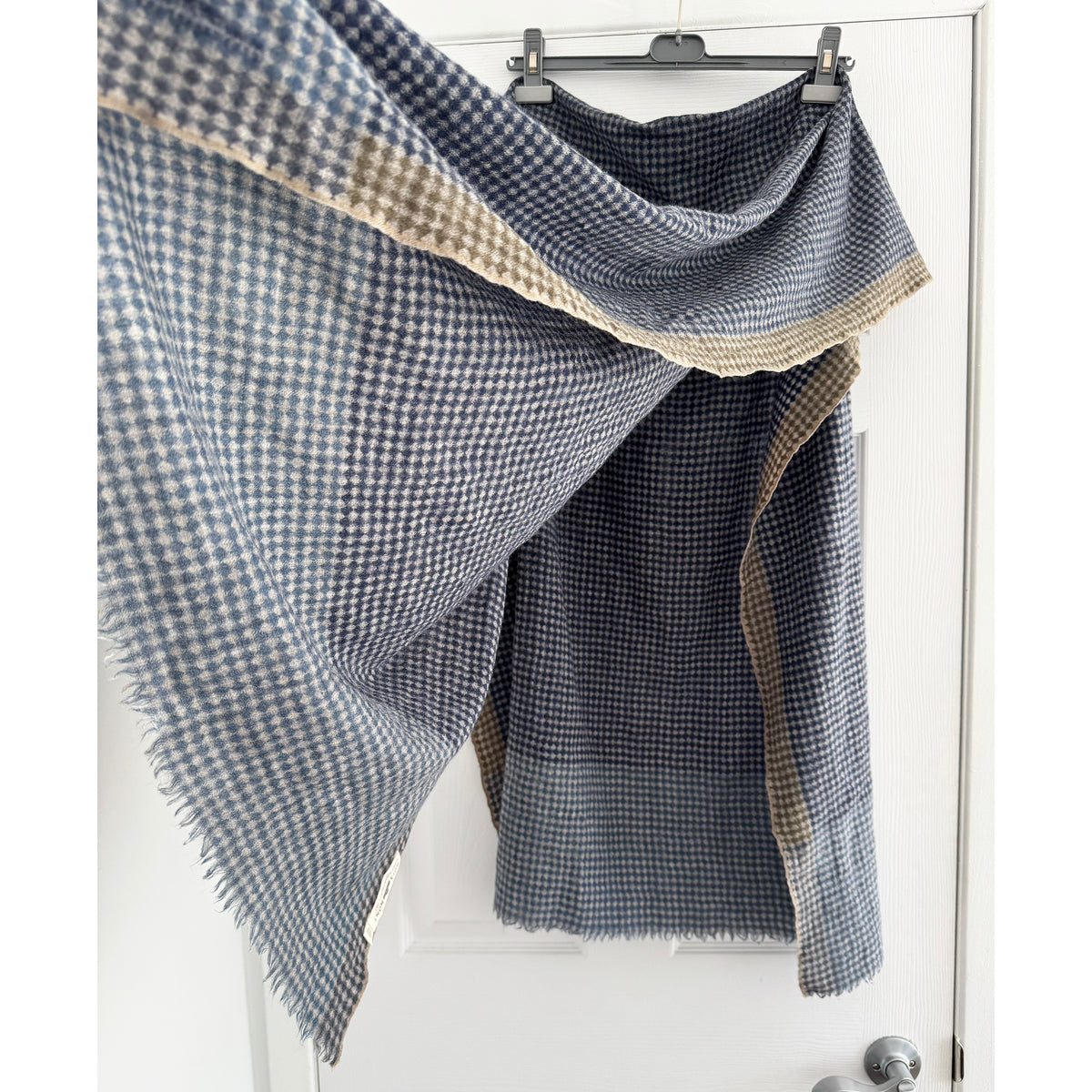 Moismont No. 065 Diamond Check Wool Gauze Scarf in Blue