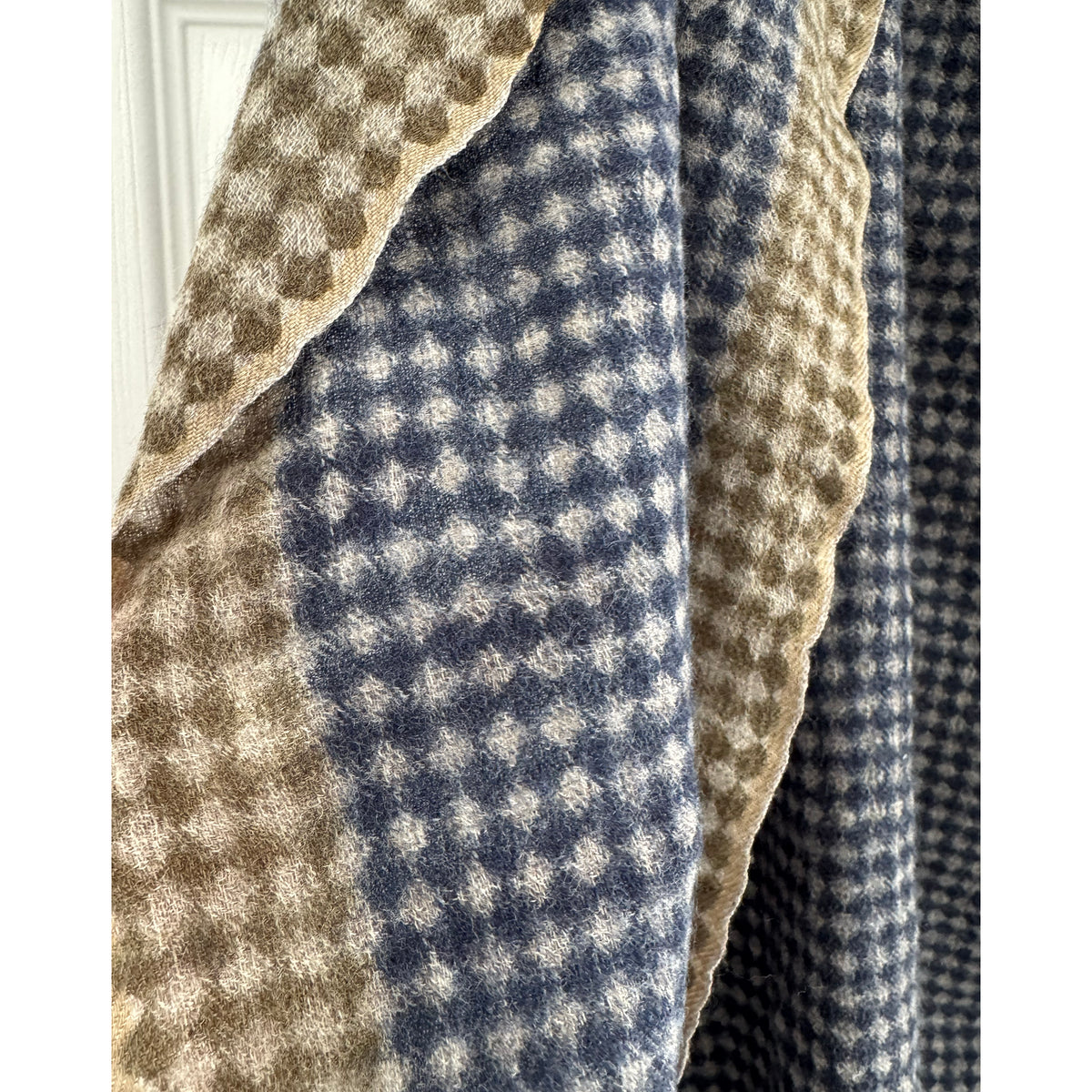 Moismont No. 065 Diamond Check Wool Gauze Scarf in Blue