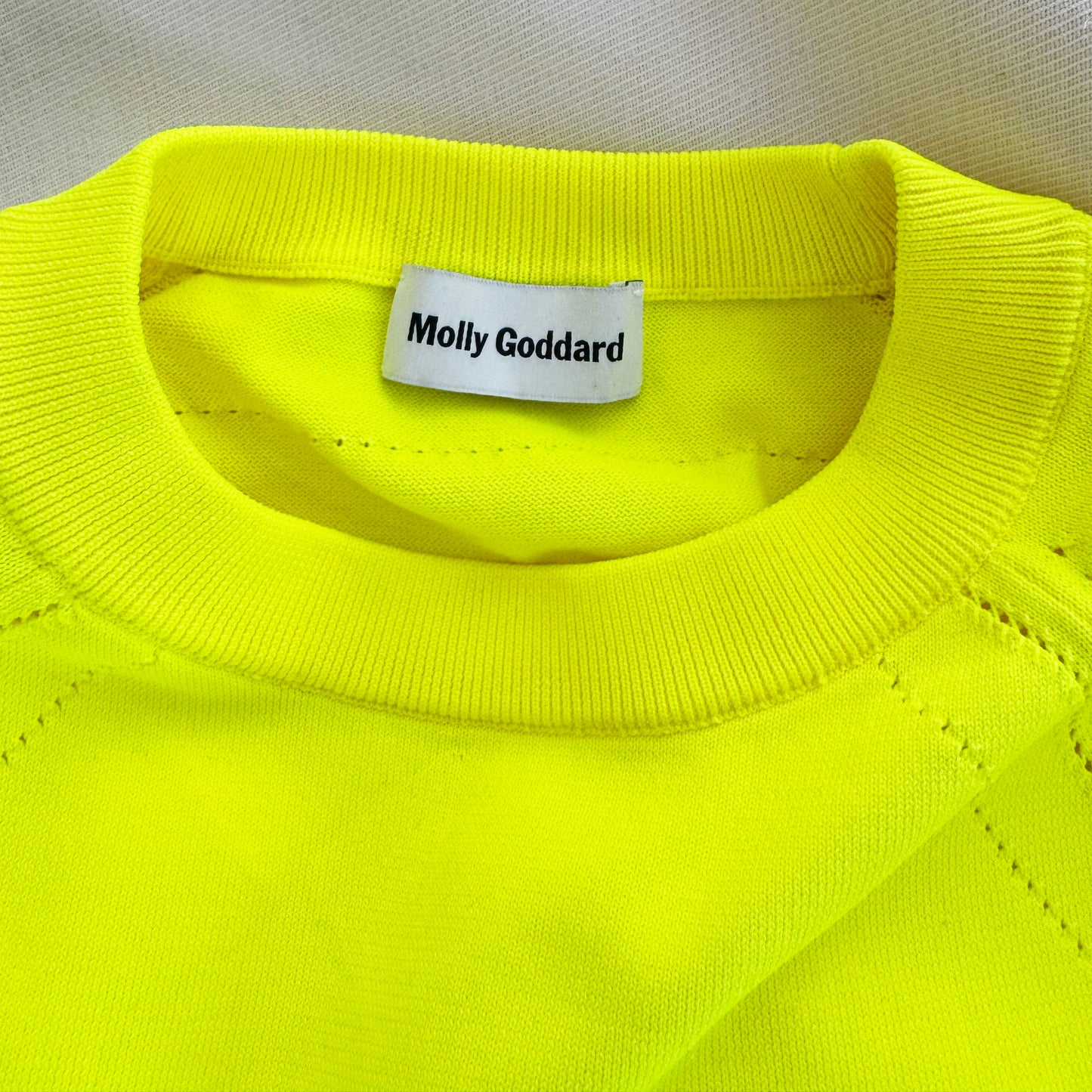 Molly Goddard Crew Neck Knit in Neon Yellow, size Small