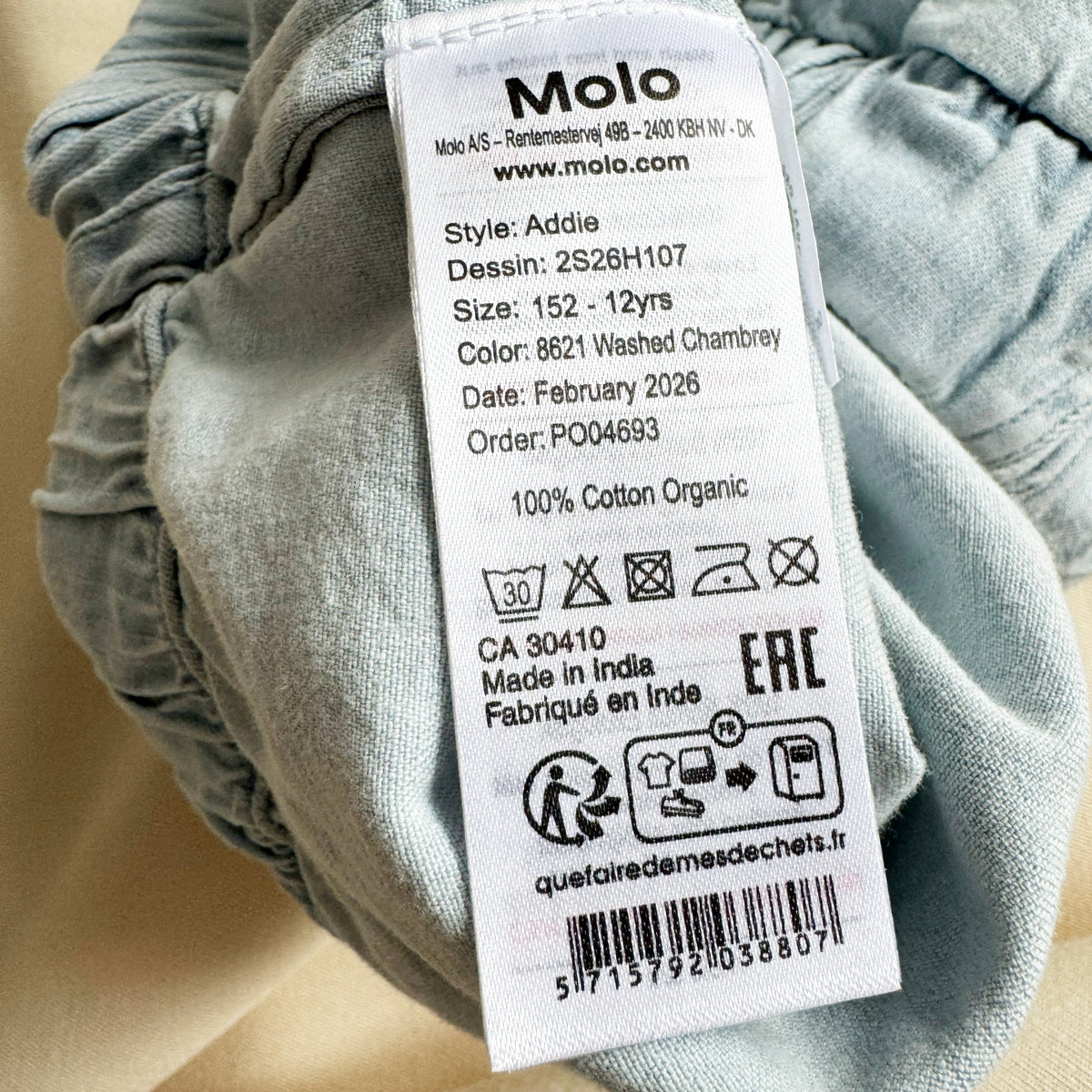** KIDS ** Molo Chambray Shorts, size 12 years