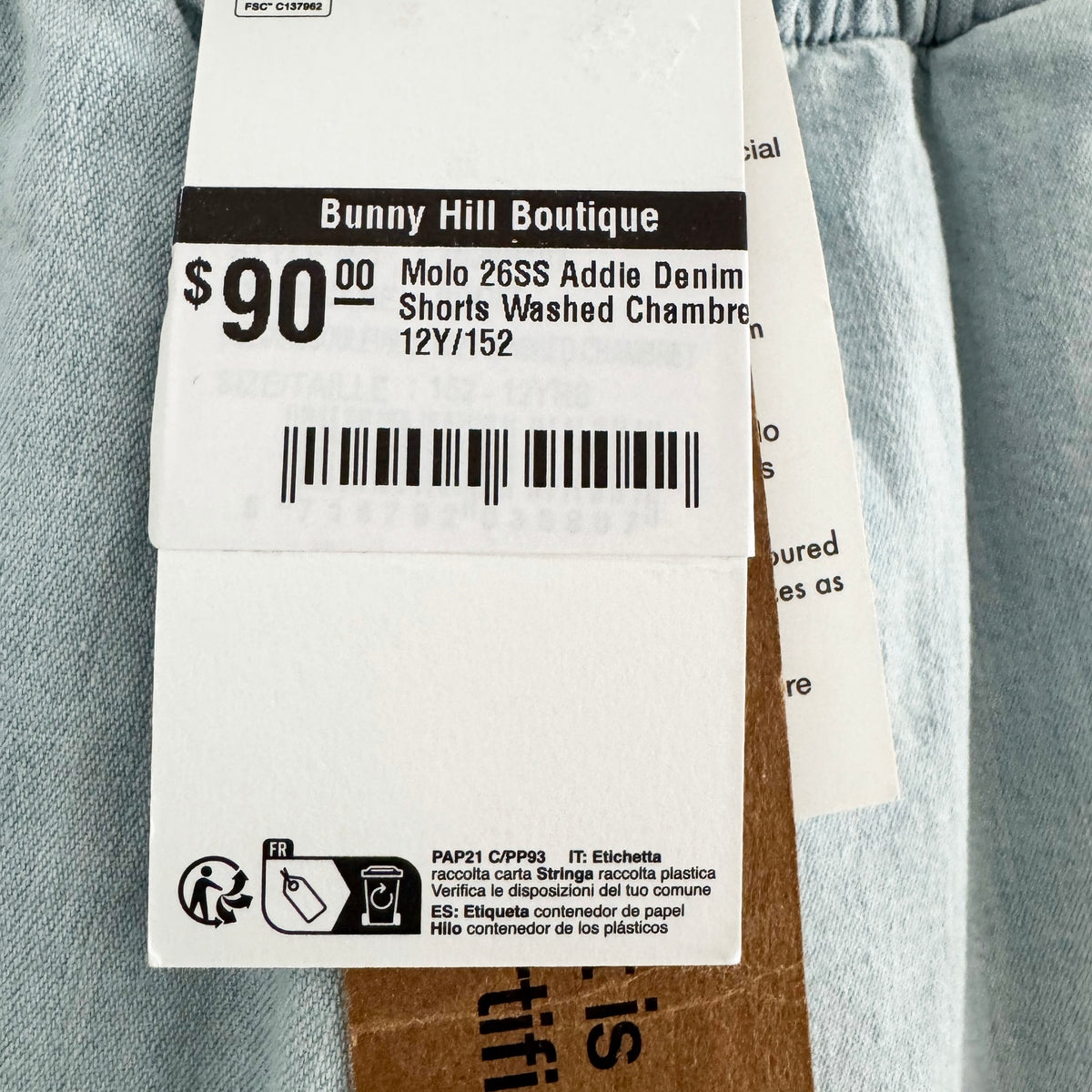 ** KIDS ** Molo Chambray Shorts, size 12 years