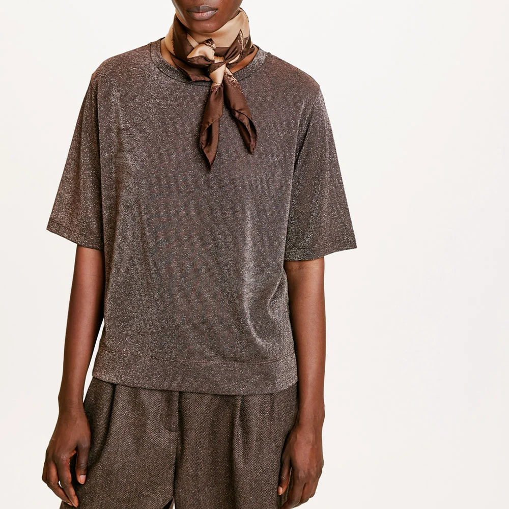 Momoni "Iora" Metallic Tee-Shirt in Brown, Size Medium