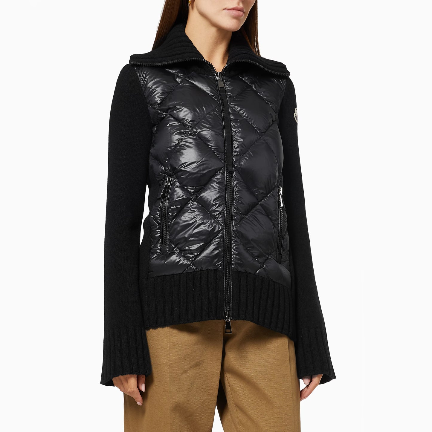 Moncler Quilted Panel Cardigan in Black, size Large