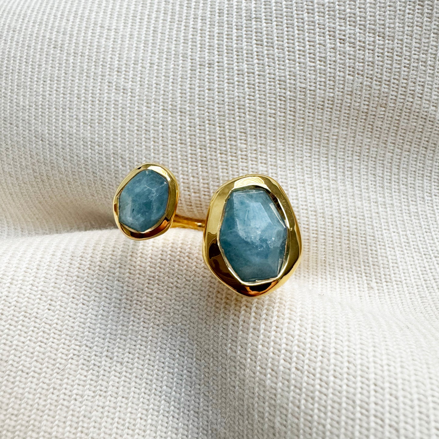 Monica Vinader "Odyssey" Aquamarine Open Ring, size 4.5