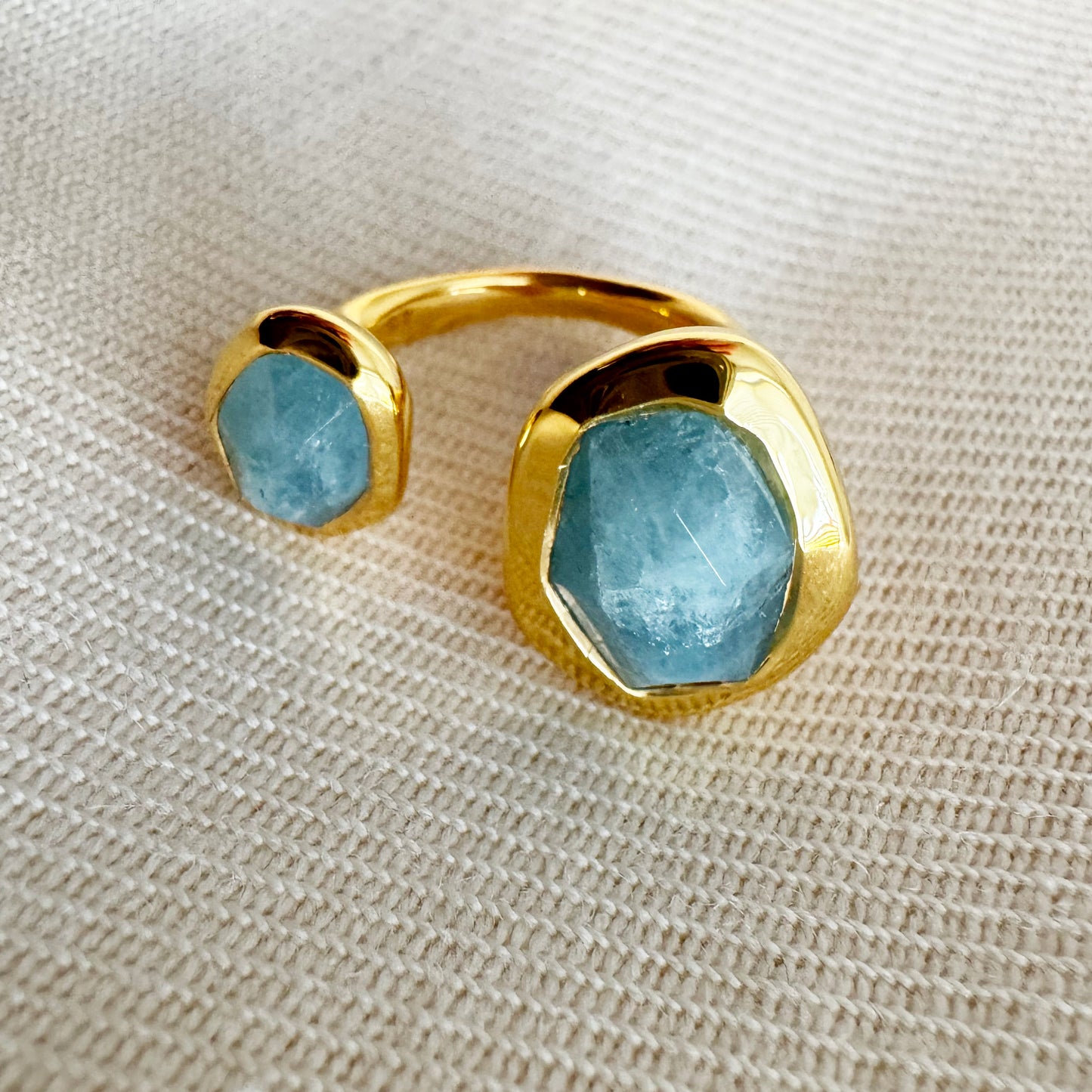 Monica Vinader "Odyssey" Aquamarine Open Ring, size 4.5