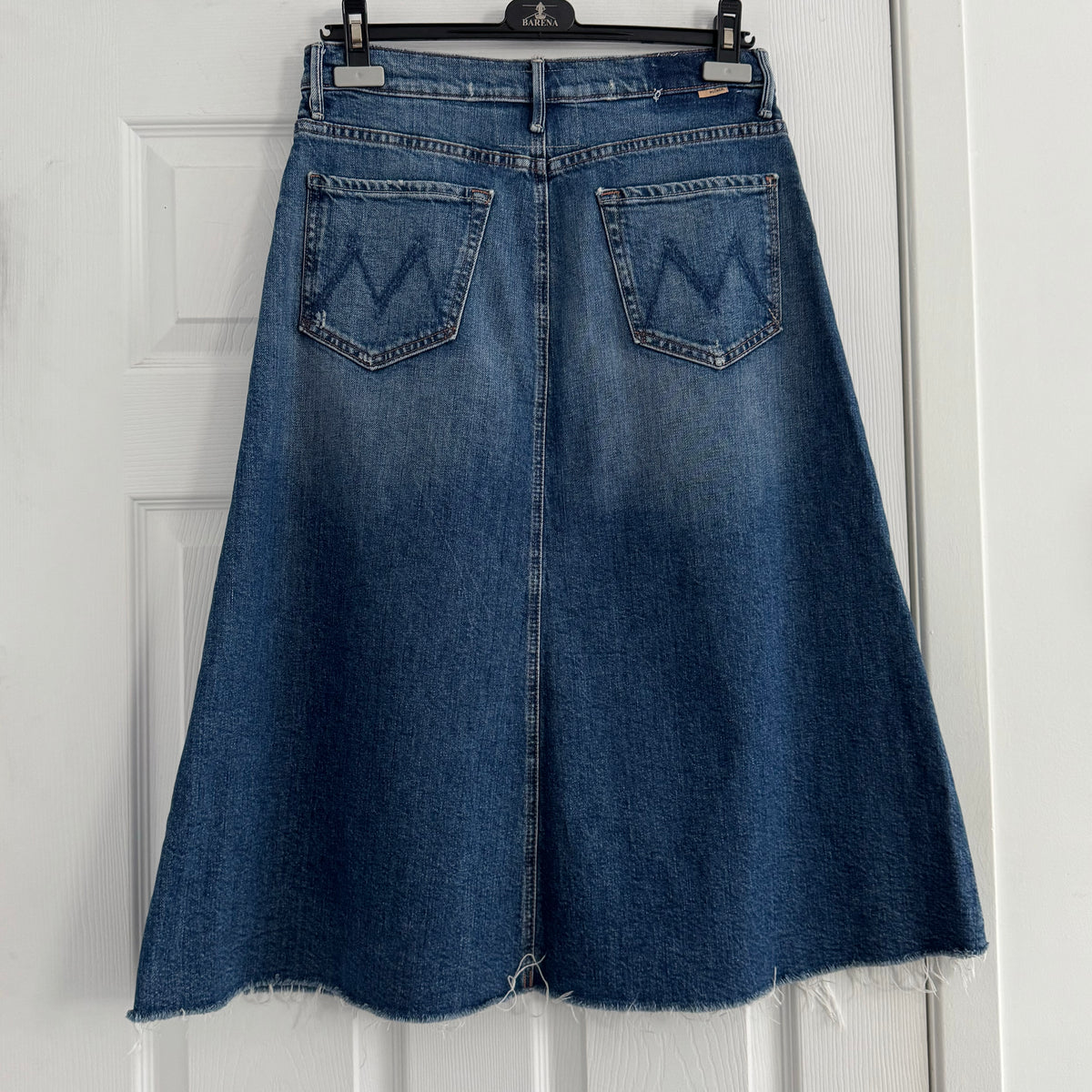 Mother "Circle Midi Fray" Denim Skirt in "Dream Team", size 28