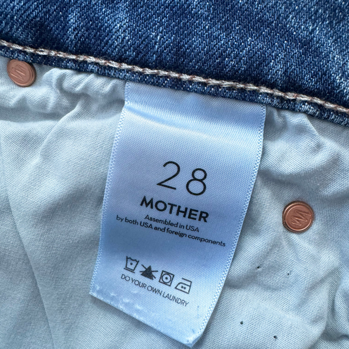Mother "Circle Midi Fray" Denim Skirt in "Dream Team", size 28