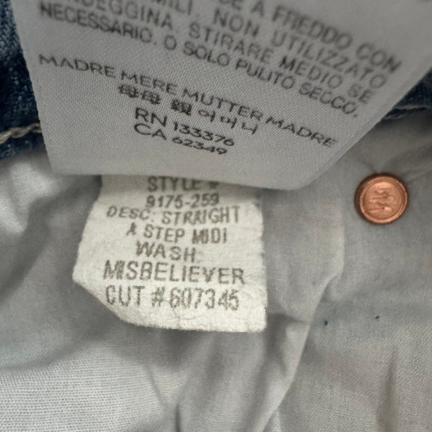 Mother Denim "A Step Midi" Denim Skirt in "Misbeliever", size 26