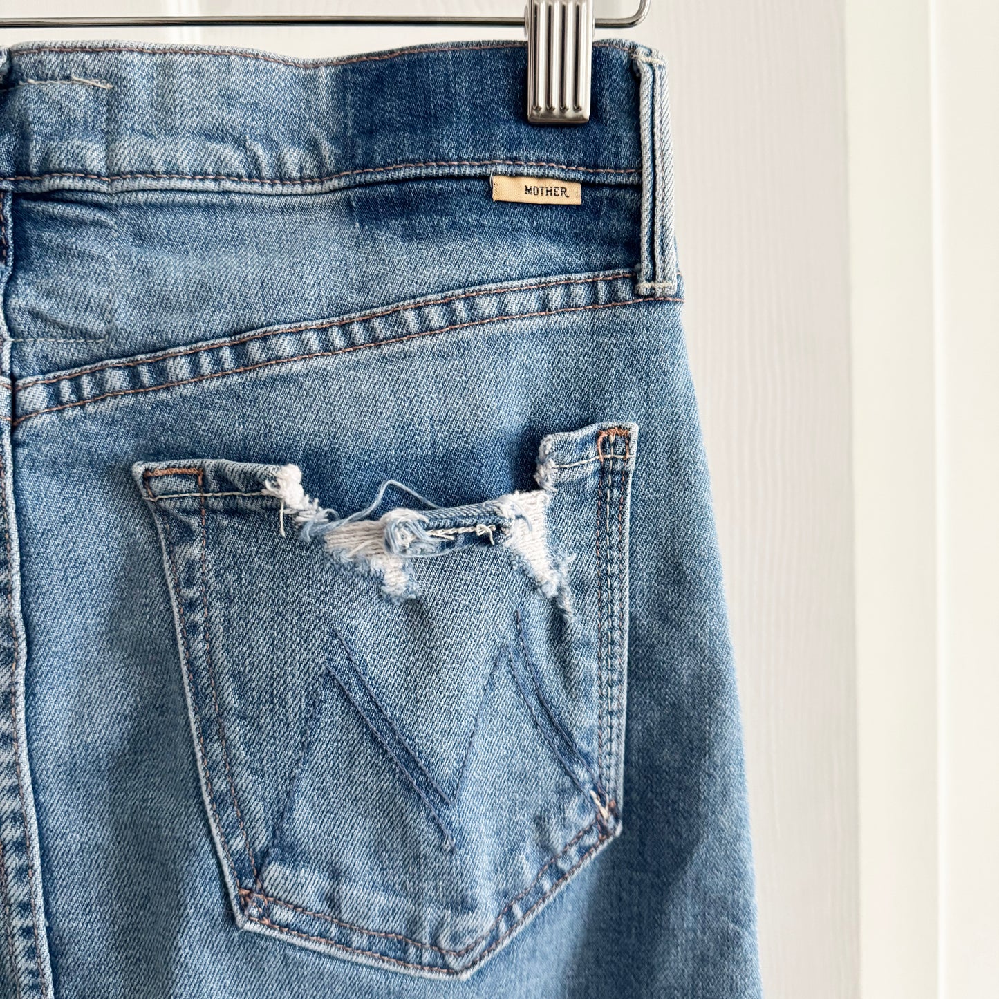 Mother Denim "A Step Midi" Denim Skirt in "Misbeliever", size 26