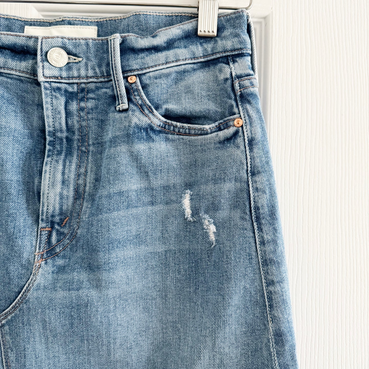 Mother Denim "A Step Midi" Denim Skirt in "Misbeliever", size 26