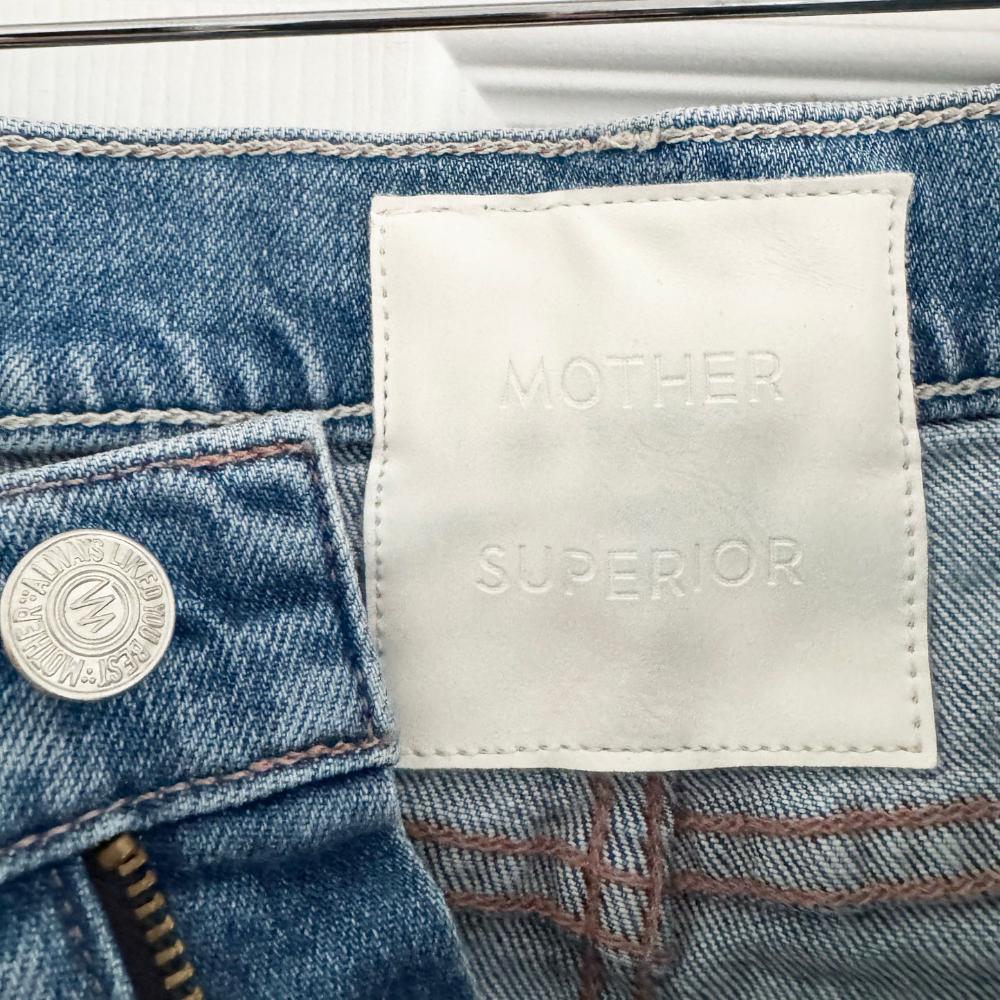 Mother Denim "A Step Midi" Denim Skirt in "Misbeliever", size 26