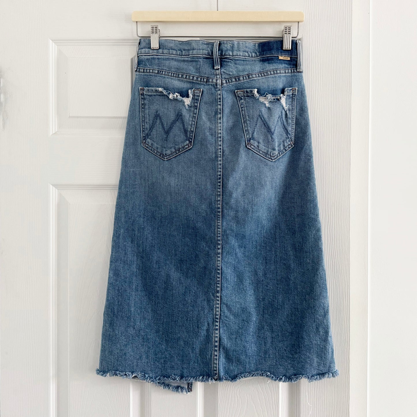 Mother Denim "A Step Midi" Denim Skirt in "Misbeliever", size 26