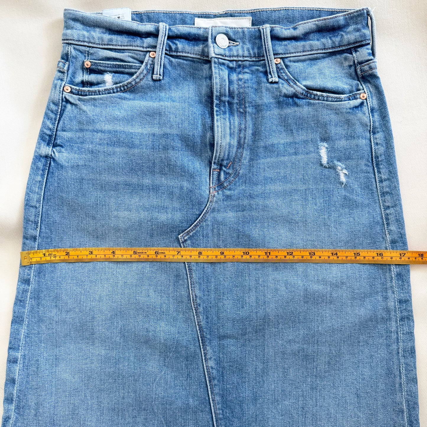 Mother Denim "A Step Midi" Denim Skirt in "Misbeliever", size 26