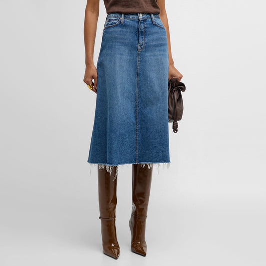 Mother "Circle Midi Fray" Denim Skirt in "Dream Team", size 28