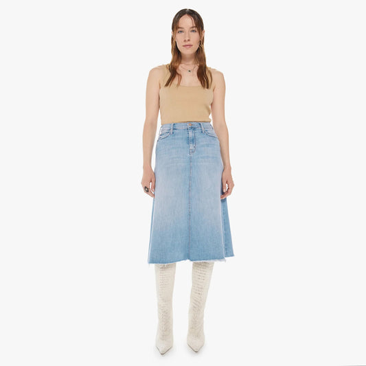 Mother "Circle Midi Fray" Denim Skirt in "Crossroads", size 27