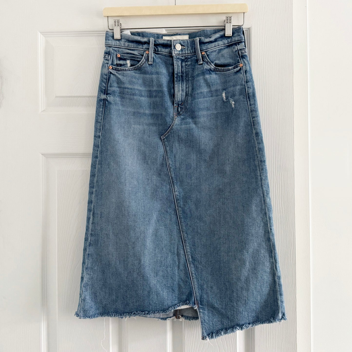 Mother Denim "A Step Midi" Denim Skirt in "Misbeliever", size 26