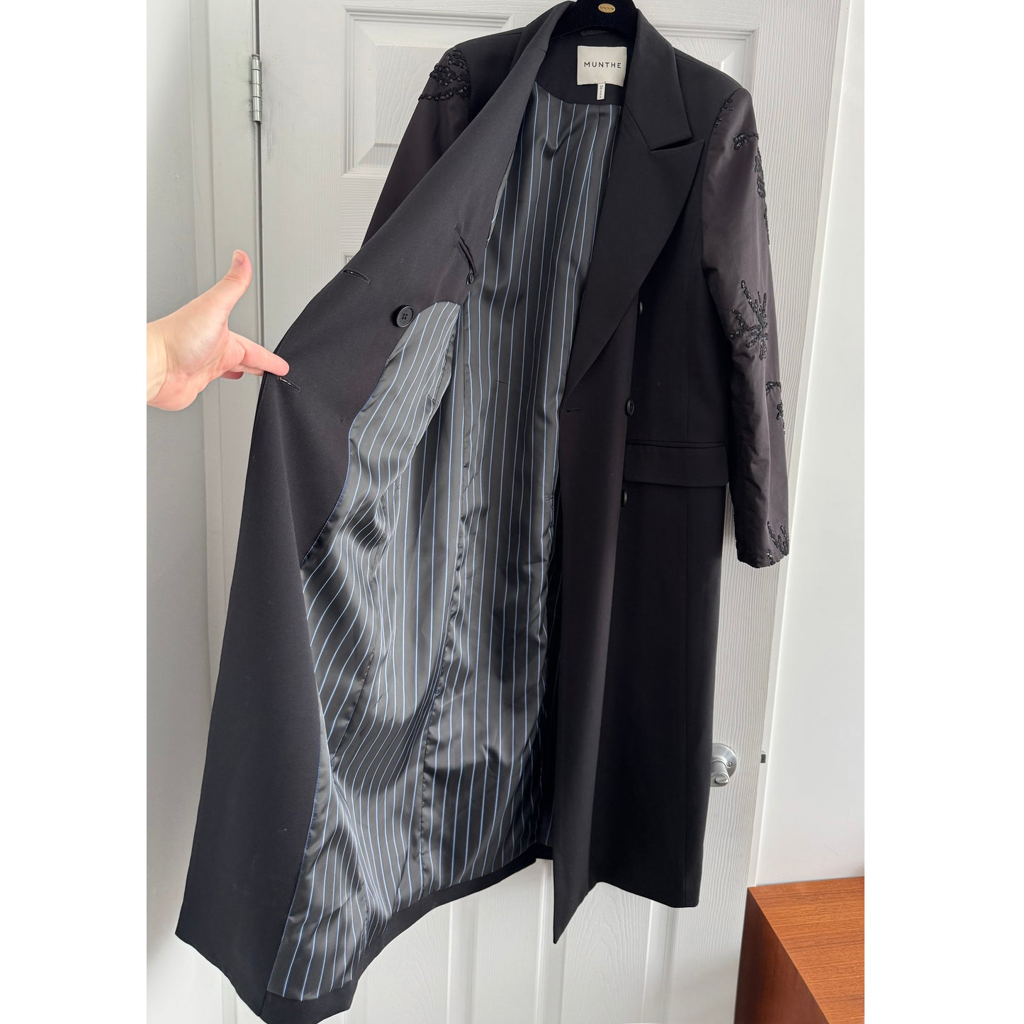 Munthe "Raymond" Jacket w Sequin Sleeves in Black, size 36 (Size Small ish)