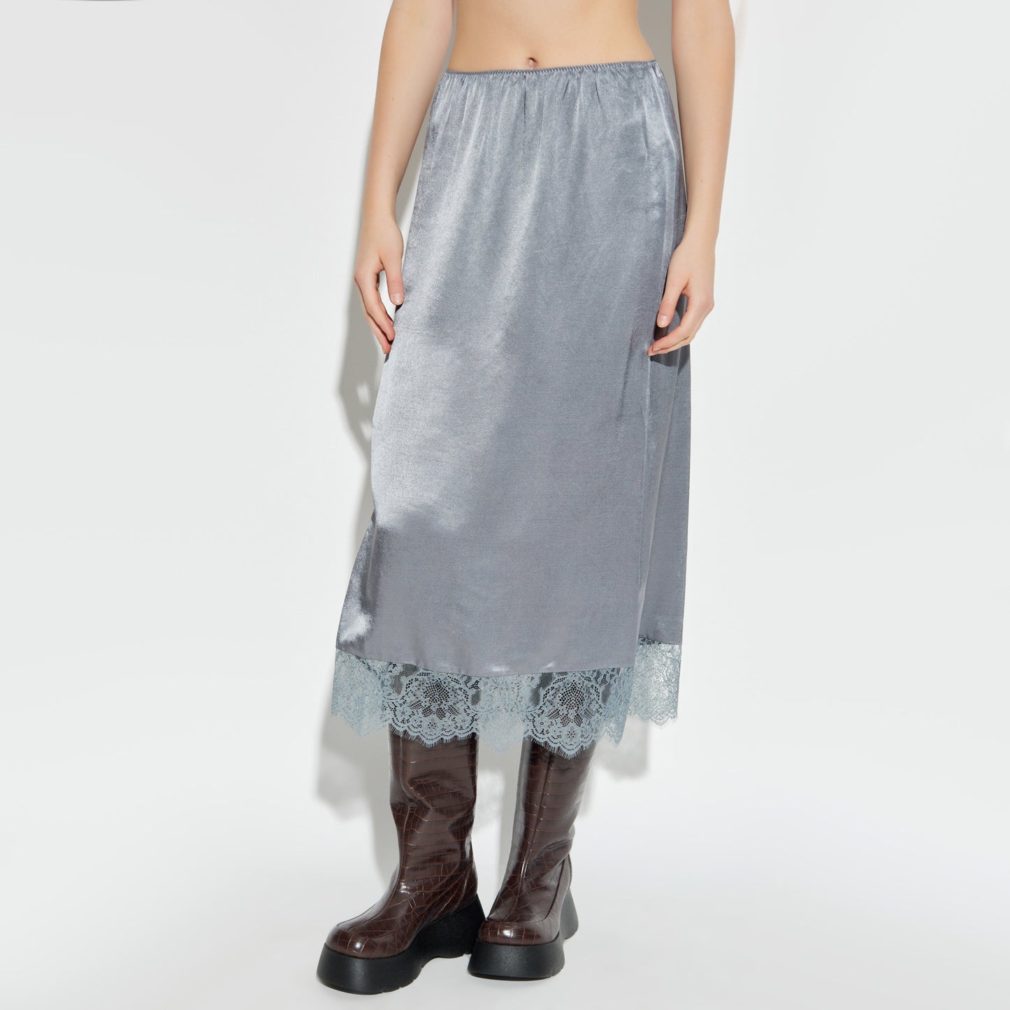 Munthe "Ravin" Slip Skirt w Lace in Grey, size 34