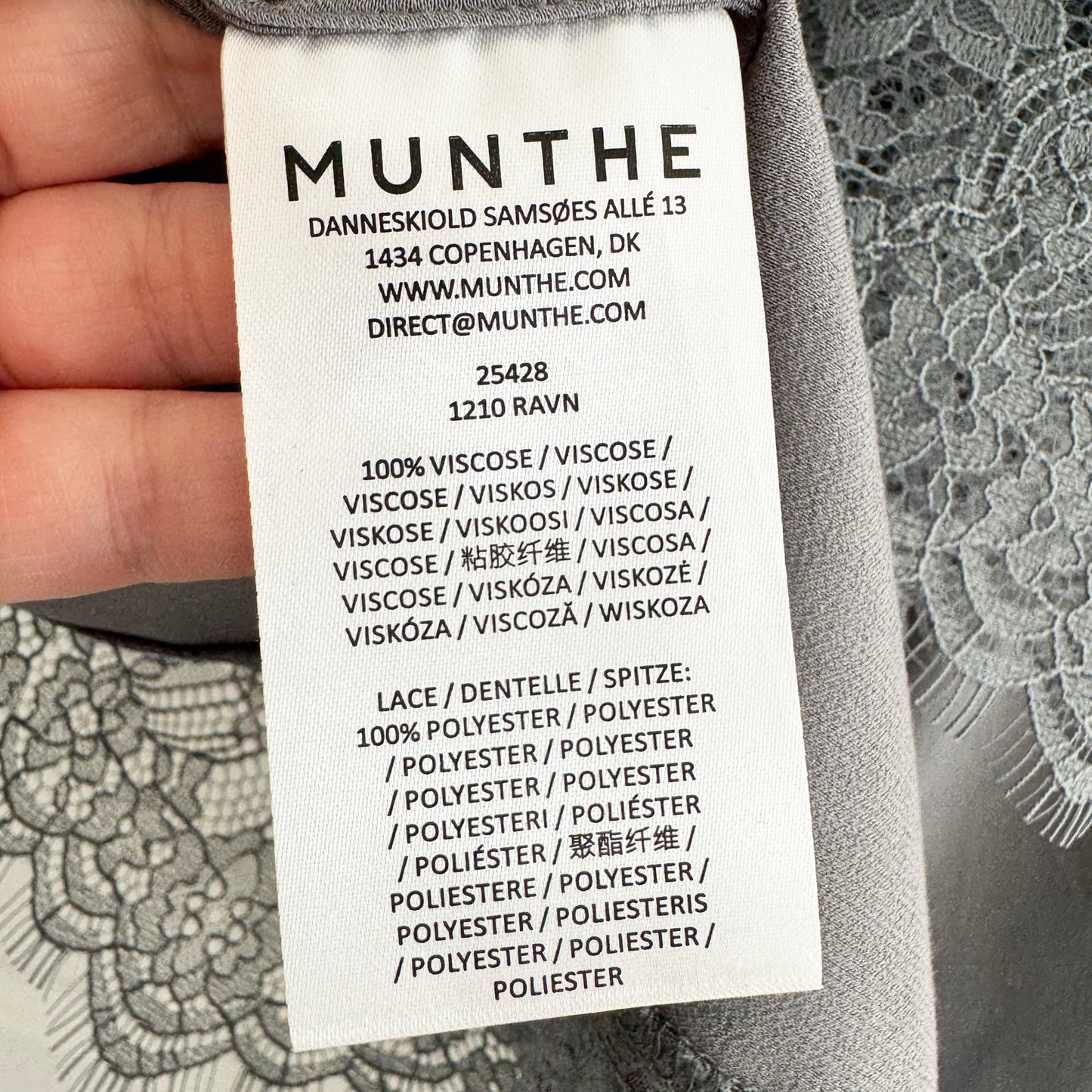 Munthe "Ravin" Slip Skirt w Lace in Grey, size 34