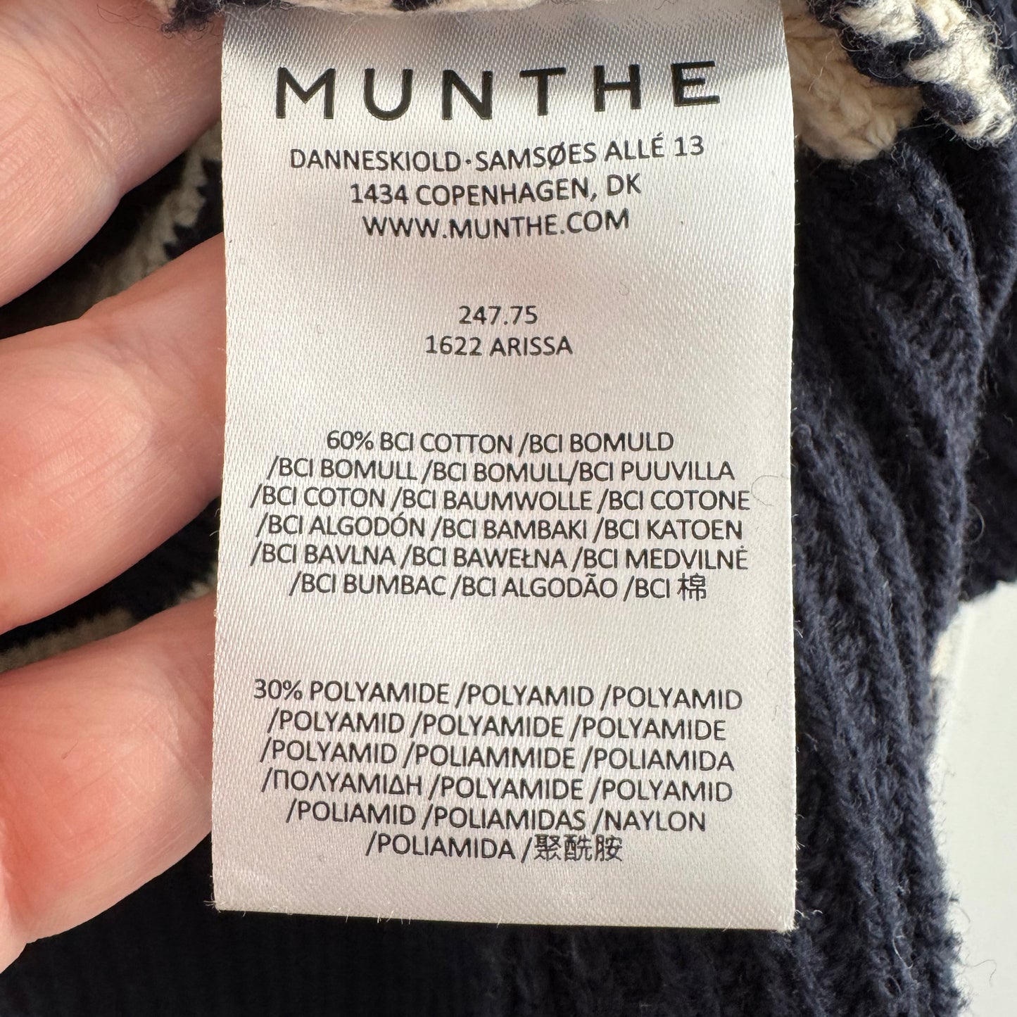 The Simple Studio x Munthe Striped "Arissa" Cotton Knit in Navy/Ivory, size 36
