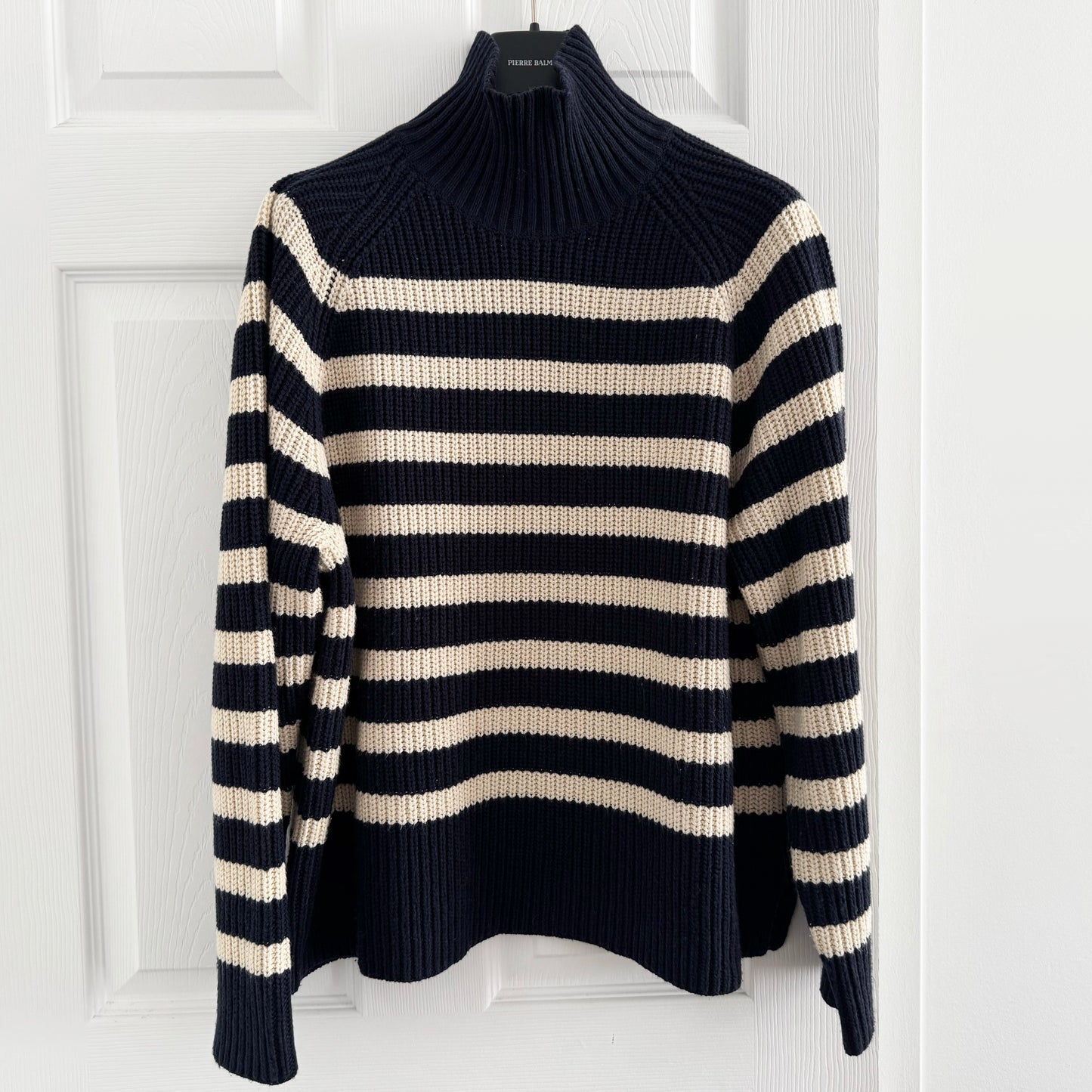 The Simple Studio x Munthe Striped "Arissa" Cotton Knit in Navy/Ivory, size 36