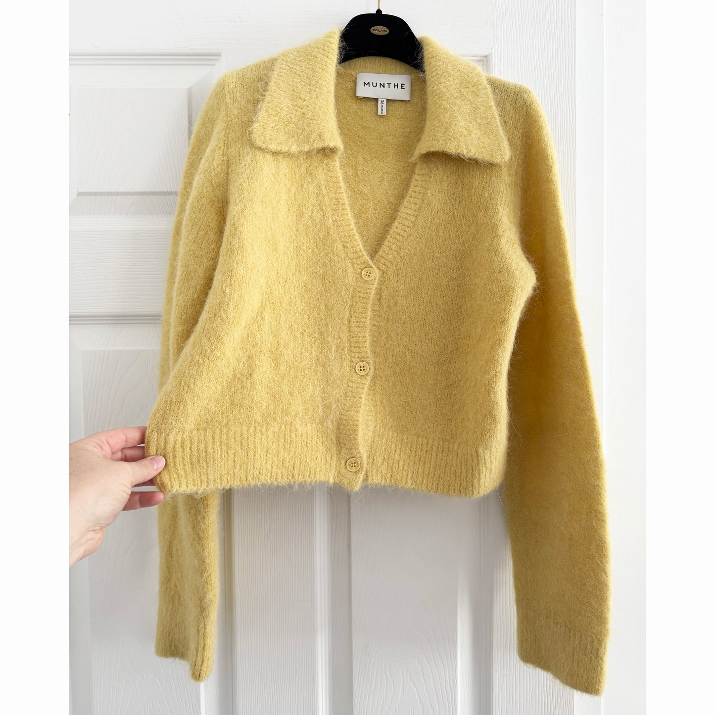 Munthe "Roxas" Cropped Cardigan in Pale Yellow, size 36