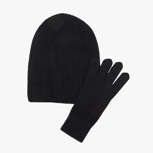 Naadam Black Cashmere Gloves and Beanie Set, size XS/S