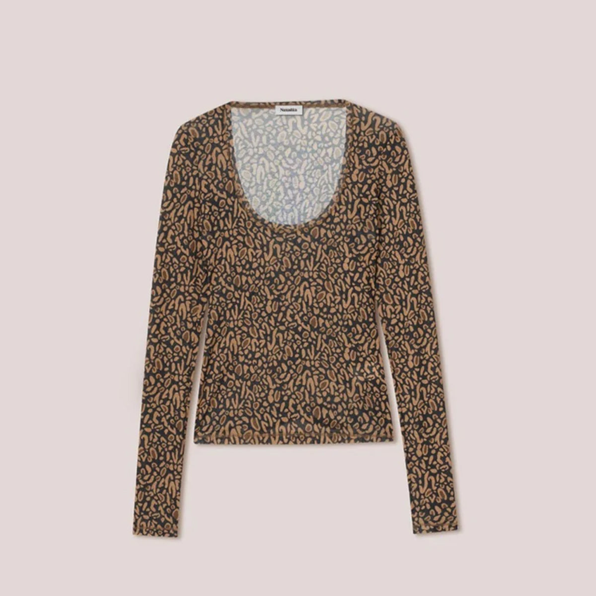 Nanushka “Kiba” leopard print mesh top, size small