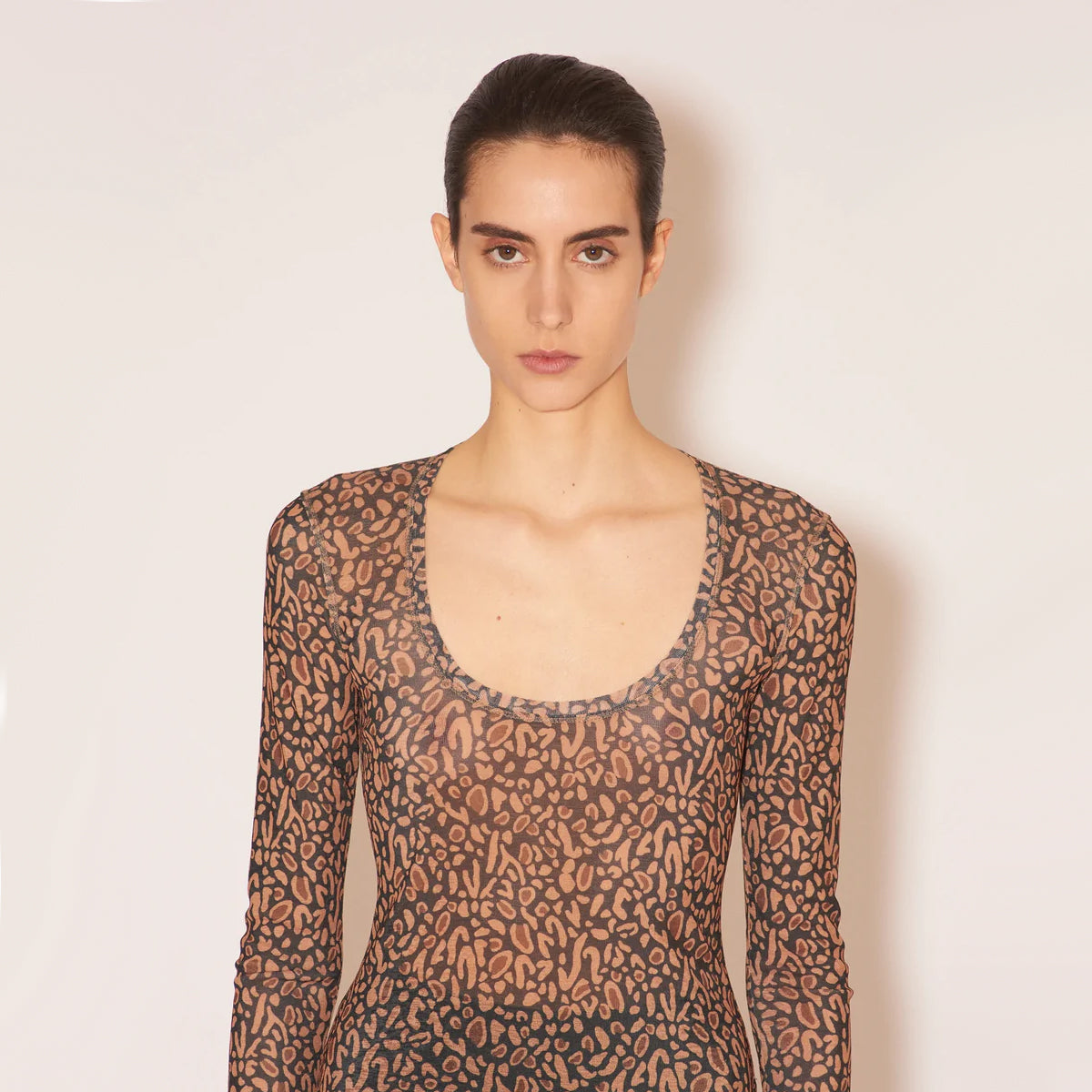 Nanushka “Kiba” leopard print mesh top, size small