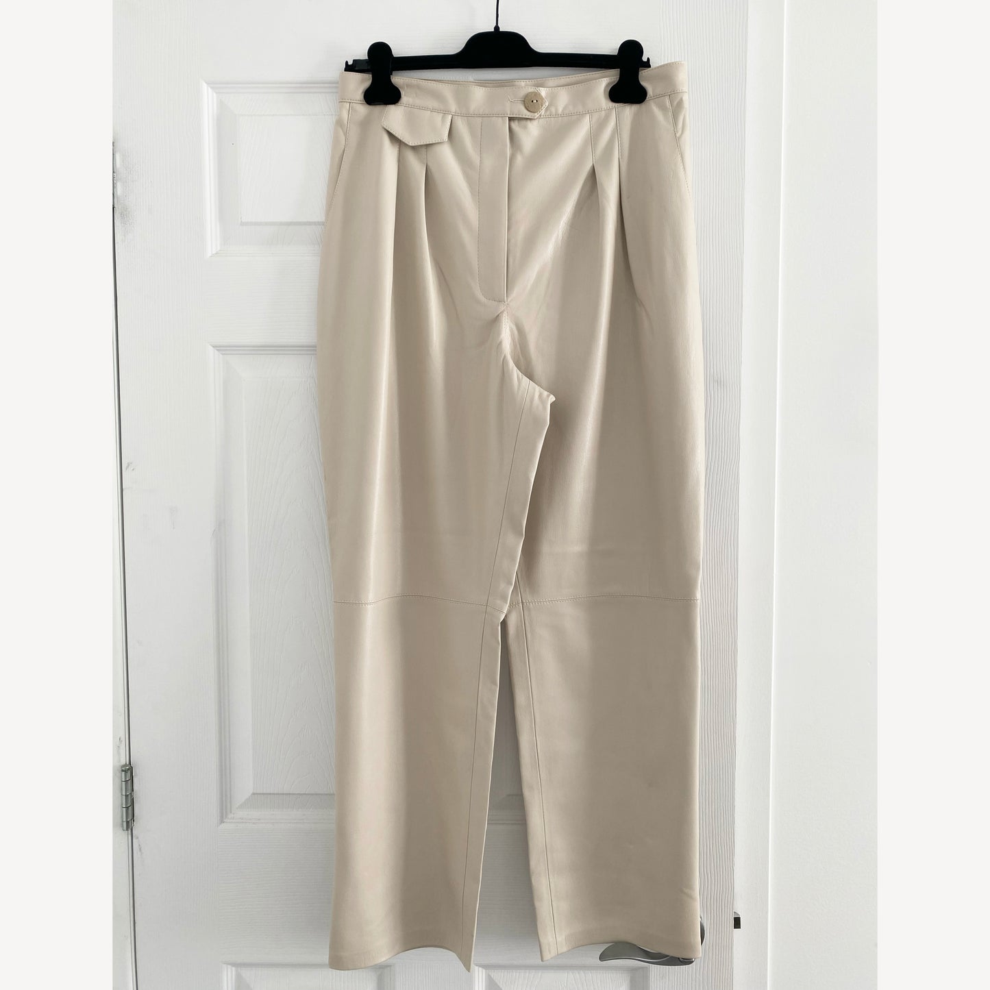 Nanushka "Mitsu" Faux-Leather Pants in Beige, size XL