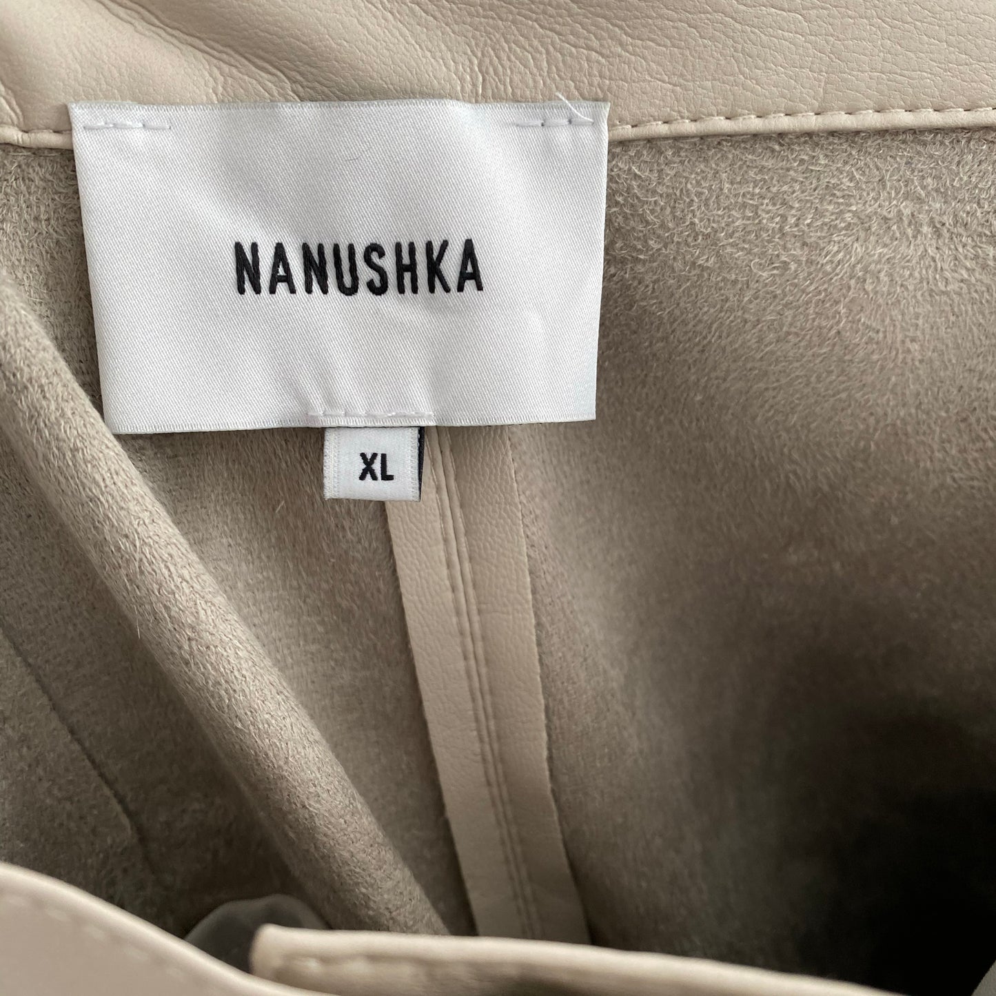 Nanushka "Mitsu" Faux-Leather Pants in Beige, size XL