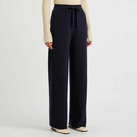 Nanushka "Oni" Wide Leg Knit Pants in Navy, size small