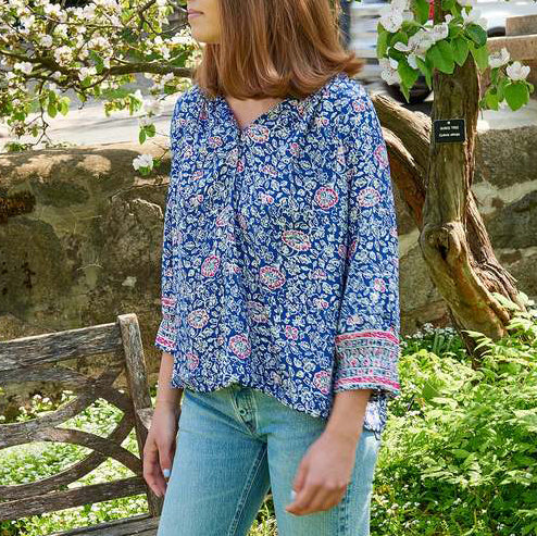 Natalie Martin "Remy" Blouse in Green Floral Print, size Medium