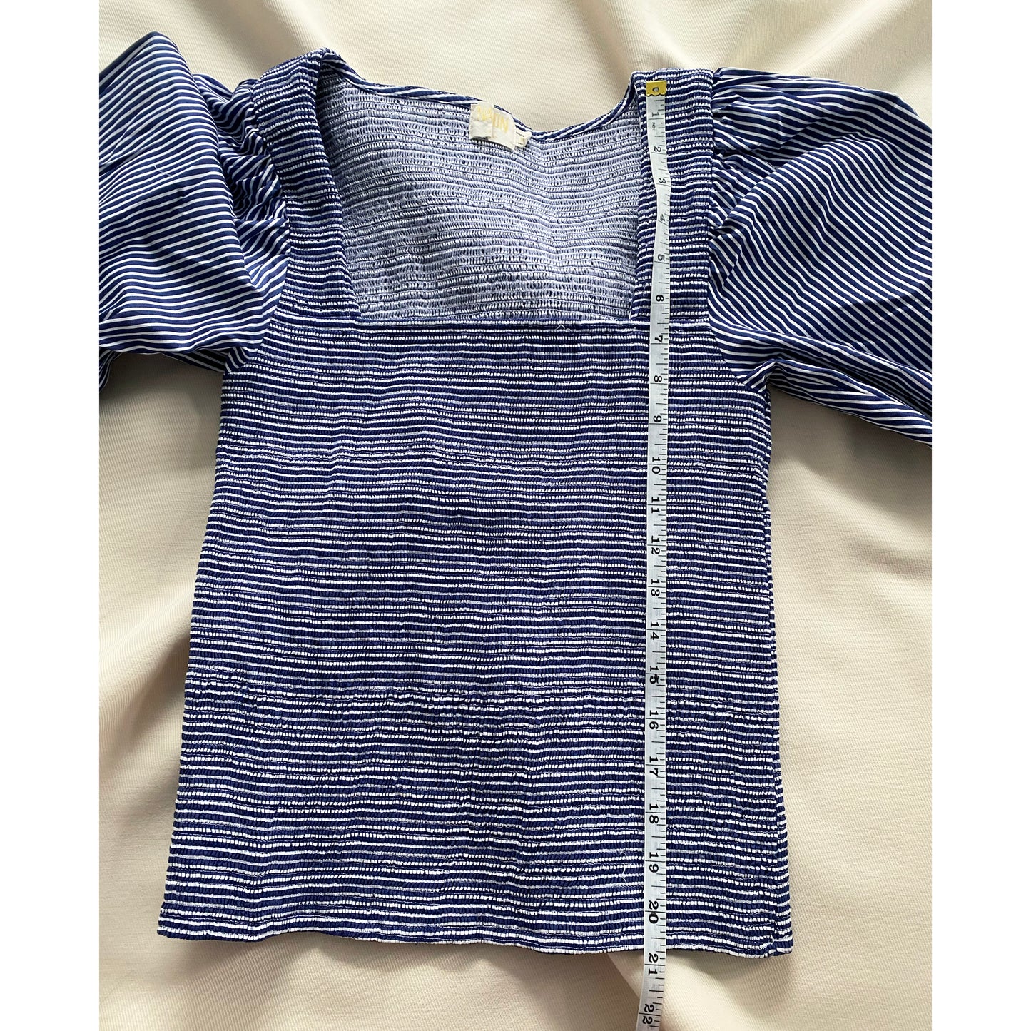 Nation "Samira" Smocked Tee Shirt in Navy Stripe, size Small