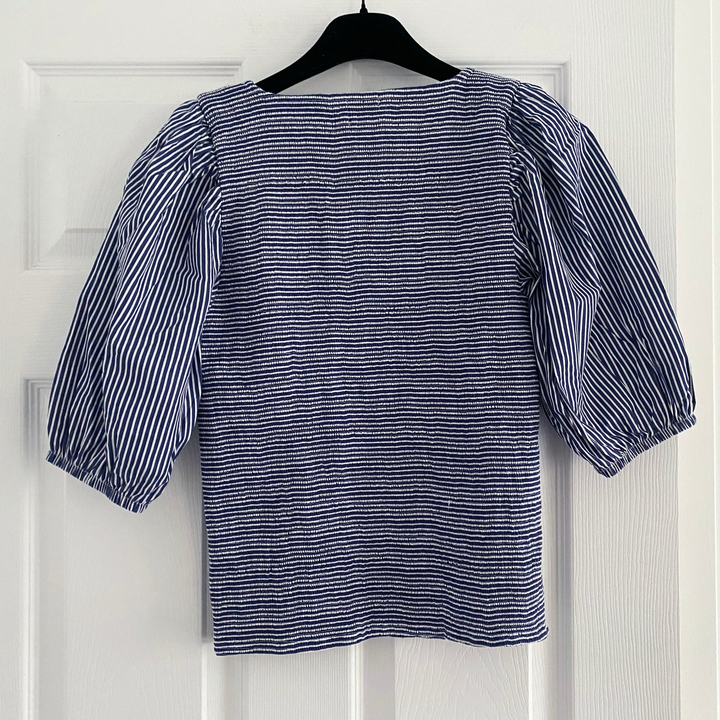 Nation "Samira" Smocked Tee Shirt in Navy Stripe, size Small