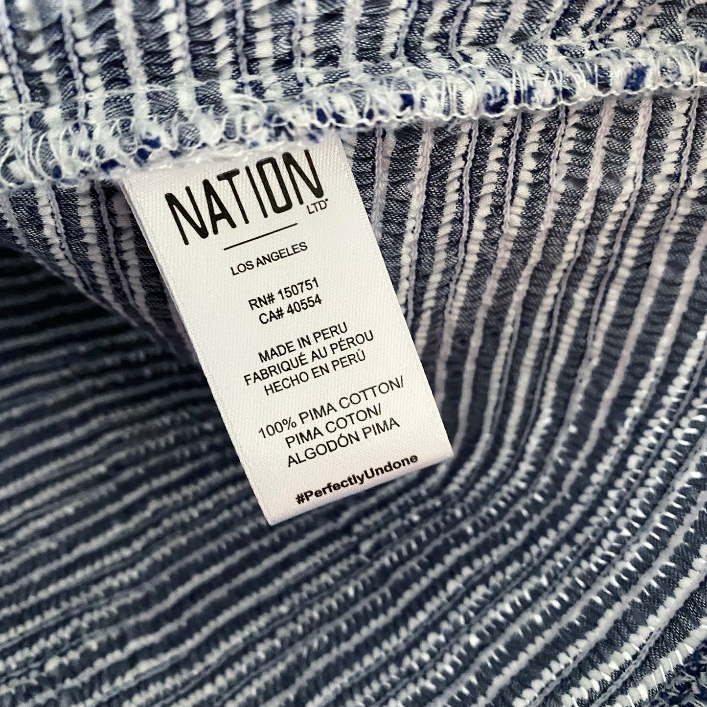 Nation "Samira" Smocked Tee Shirt in Navy Stripe, size Small