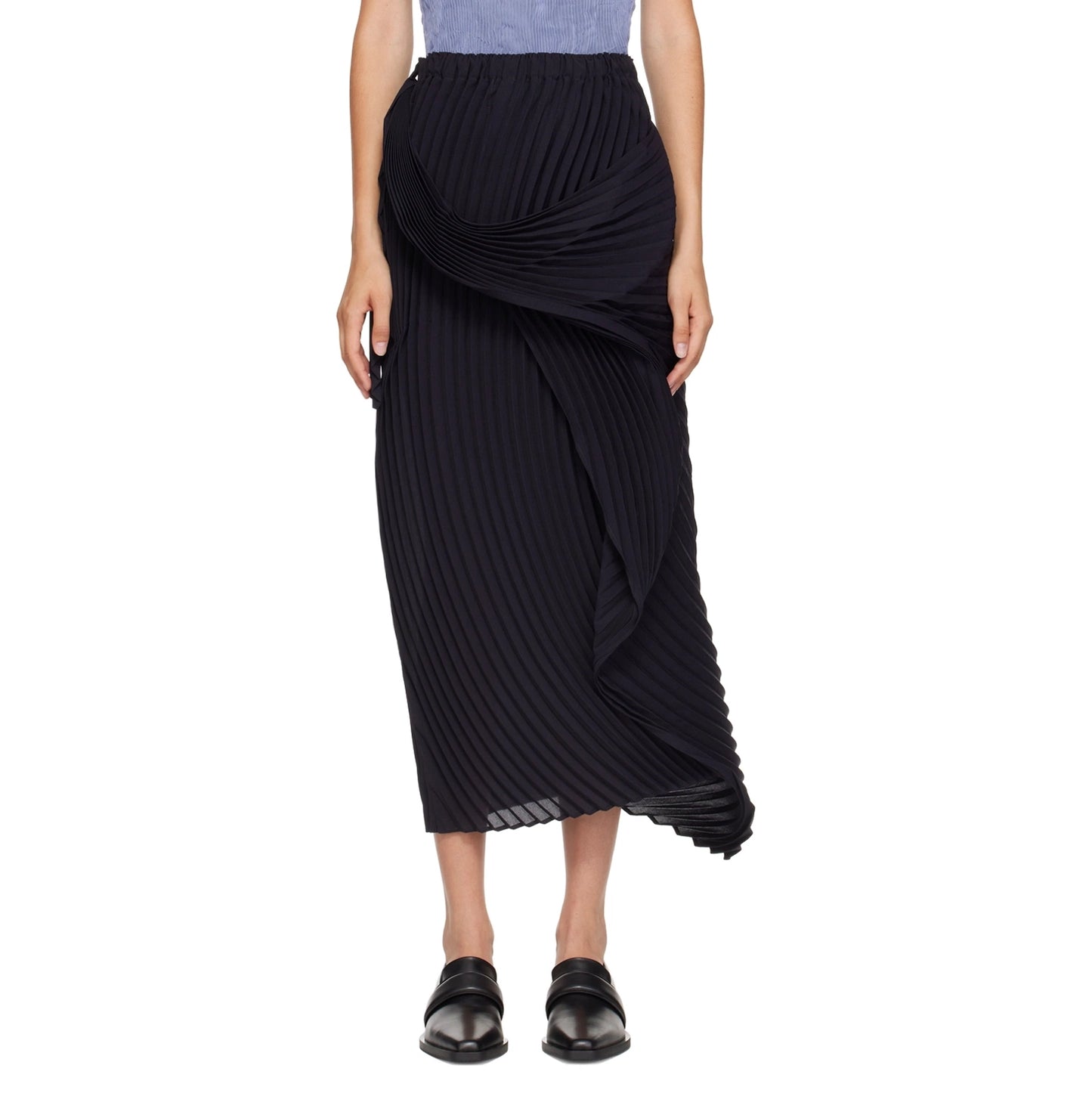 Issey Miyake Pleated Wrap Skirt in Midnight Navy, size "2" (fits size Small ish)